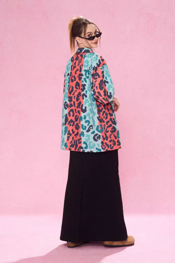 EMPTY REFERENCE Color Clash Leopard Print Short Sleeve Shirt