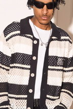 EMPTY REFERENCE Woven Striped Knit Cardigan