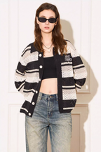 EMPTY REFERENCE Woven Striped Knit Cardigan