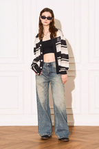 EMPTY REFERENCE Woven Striped Knit Cardigan