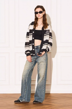 EMPTY REFERENCE Woven Striped Knit Cardigan
