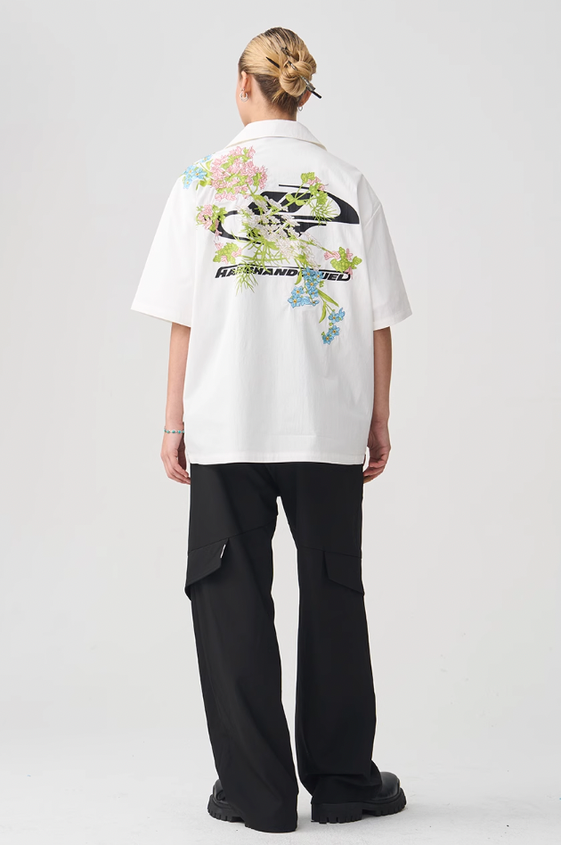 Harsh and Cruel Floral Embroidery Knots Cuban Shirt