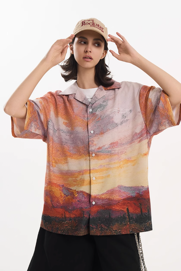 Harsh and Cruel Sunset Landscape Oil Painting Shirt