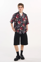 Harsh and Cruel Crane Print Knots Cuban Shirt