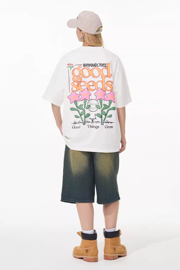 Harsh and Cruel Puff Print Flowers Tee