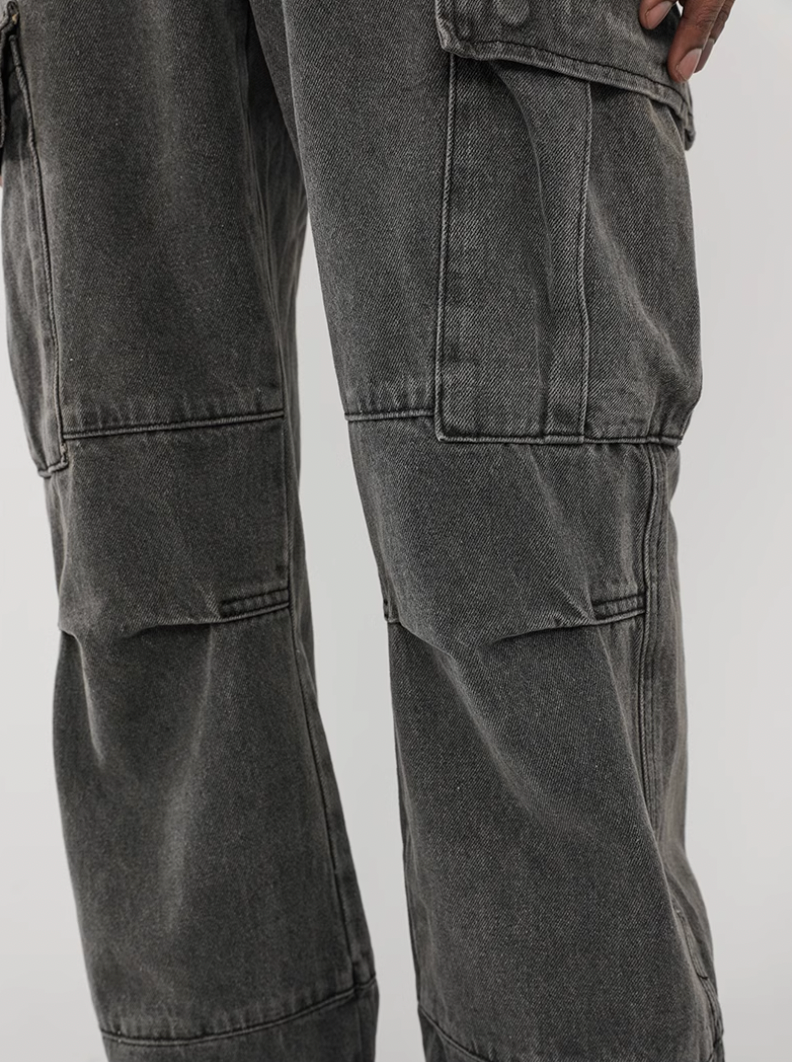 F3F Select Washed Patchwork Multi Pocket Work Cargo Pants