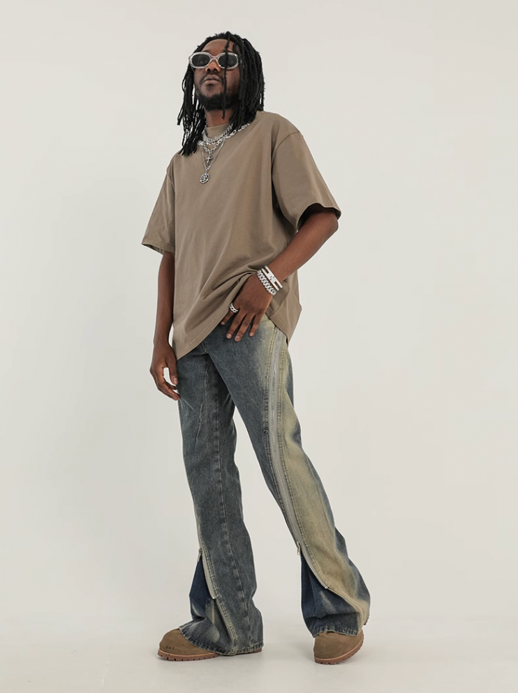 F3F Select Stitching Zipper Washed Flare Jeans