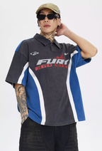 F2CE Washed & Old Splicing Printed Polo Shirt