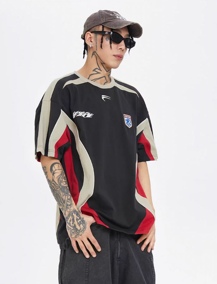 F2CE Deconstruction Stitching Contrast Color Printing Retro Sports Tee