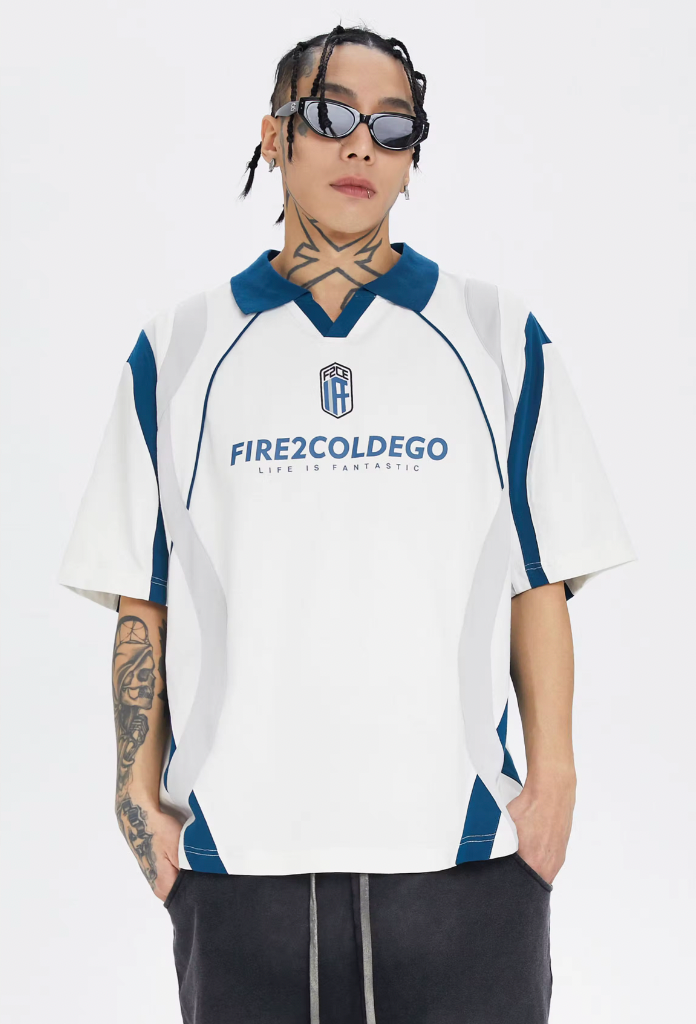 F2CE Deconstruction Contrast Color Uniform Polo Shirt