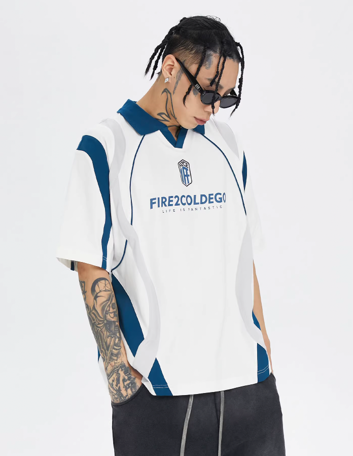 F2CE Deconstruction Contrast Color Uniform Polo Shirt