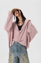 JHYQ Plaid Hot Diamond Hooded Long Sleeved Shirt