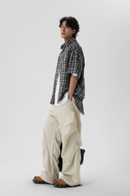 JHYQ Beaded Shoulder Plaid Short Sleeve Shirt