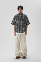 JHYQ Beaded Shoulder Plaid Short Sleeve Shirt