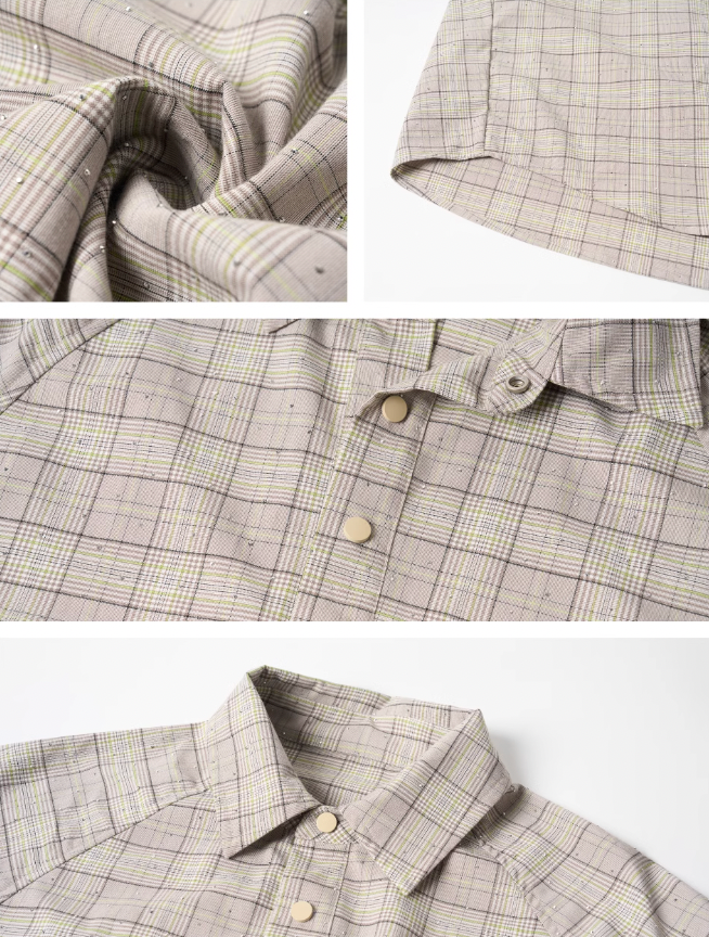 JHYQ Plaid Hot Diamond Pullover Short Sleeve Shirt