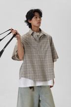 JHYQ Plaid Hot Diamond Pullover Short Sleeve Shirt