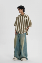 JHYQ Contrast Striped Neck Beaded Tee