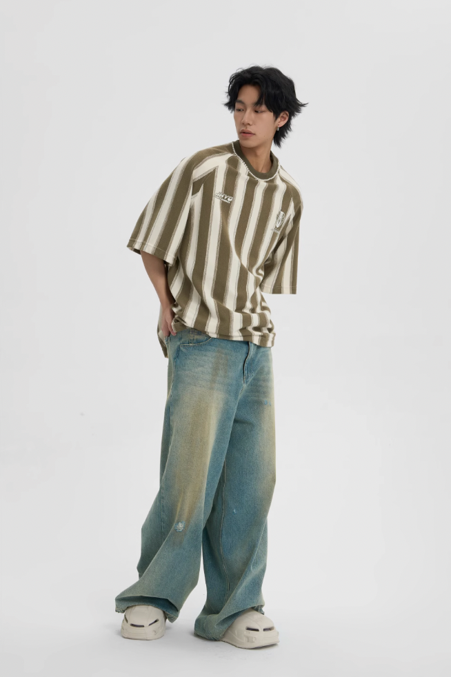 JHYQ Contrast Striped Neck Beaded Tee
