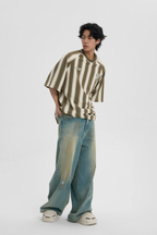 JHYQ Contrast Striped Neck Beaded Tee