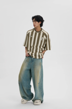 JHYQ Contrast Striped Neck Beaded Tee