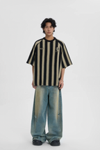 JHYQ Contrast Striped Neck Beaded Tee