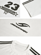 JHYQ Striped Shoulder Logo Printing Tee