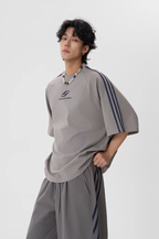 JHYQ Striped Shoulder Logo Printing Tee