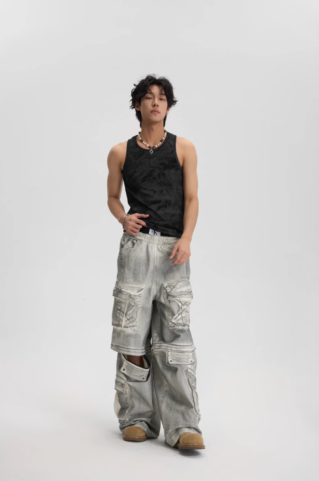 JHYQ Dirty Dye Multi Pocket Removable Work Cargo Pants