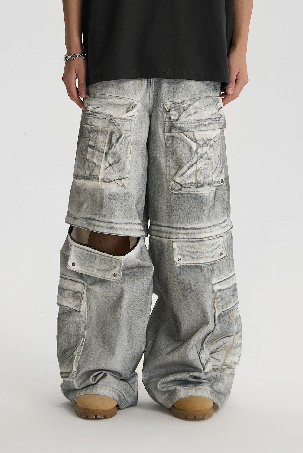 JHYQ Dirty Dye Multi Pocket Removable Work Cargo Pants
