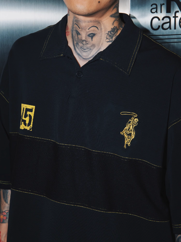 S45 War Horse Flocking Stitching 3D Embroidery Polo