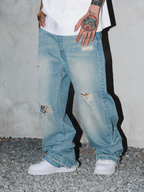 S45 Scattered Hem Washed Distressed Holes Jeans