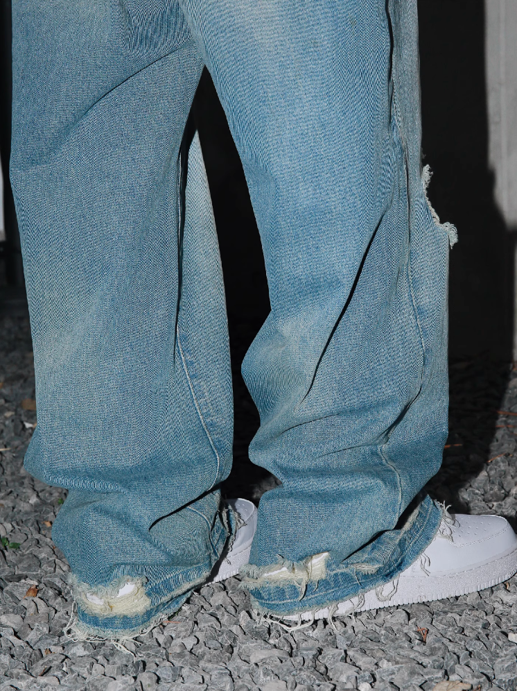 S45 Scattered Hem Washed Distressed Holes Jeans