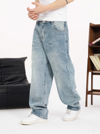 S45 White Embroidered Washed Old Jeans