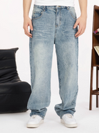 S45 White Embroidered Washed Old Jeans