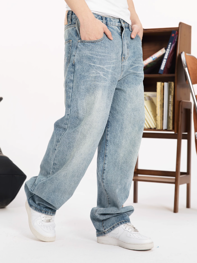S45 White Embroidered Washed Old Jeans