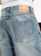S45 White Embroidered Washed Old Jeans