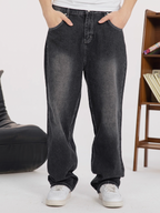 S45 White Embroidered Washed Old Jeans