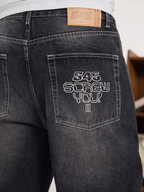 S45 White Embroidered Washed Old Jeans