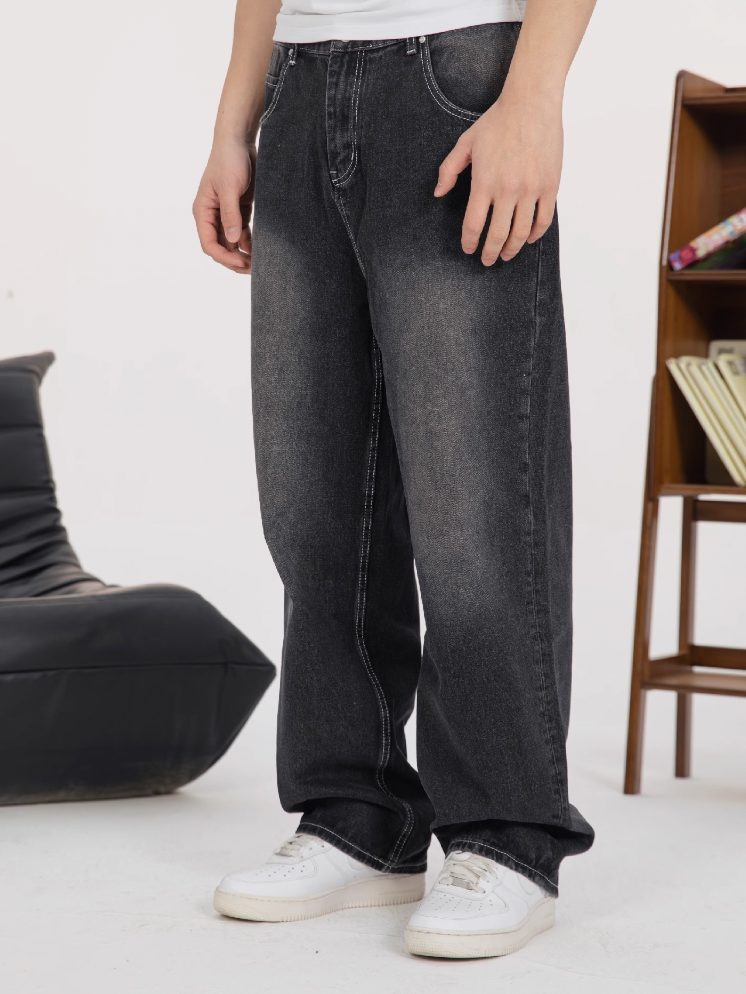 S45 White Embroidered Washed Old Jeans