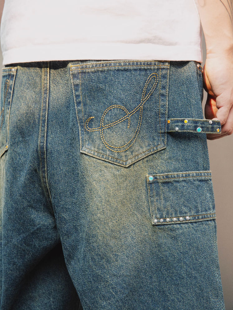 S45 Gem Woodcutting Distressed Raw Edge Denim Shorts