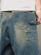 S45 Gem Woodcutting Distressed Raw Edge Denim Shorts