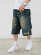 S45 Gem Woodcutting Distressed Raw Edge Denim Shorts