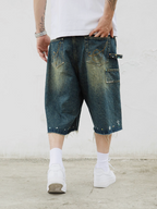 S45 Gem Woodcutting Distressed Raw Edge Denim Shorts