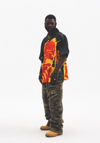UNTILWERICH Cuban Collar Flaming Skull Short Sleeve Shirt
