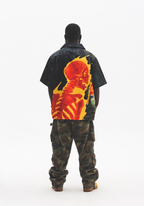 UNTILWERICH Cuban Collar Flaming Skull Short Sleeve Shirt