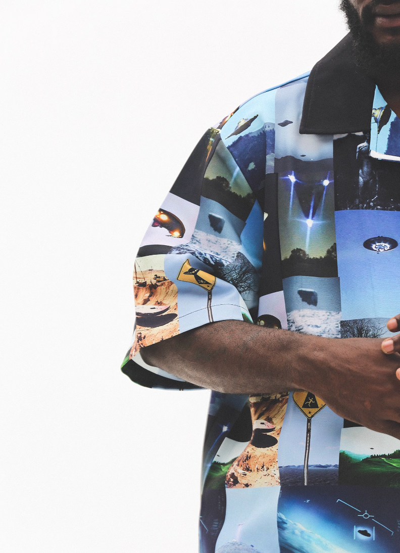 UNTILWERICH Cuban Collar UFO Short Sleeve Shirt