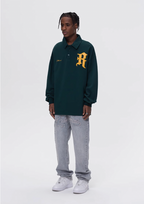 UNTILWERICH Patchwork Leather Embroidery Long Sleeve Polo