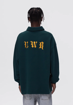 UNTILWERICH Patchwork Leather Embroidery Long Sleeve Polo
