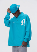 UNTILWERICH Patchwork Leather Embroidery Long Sleeve Polo