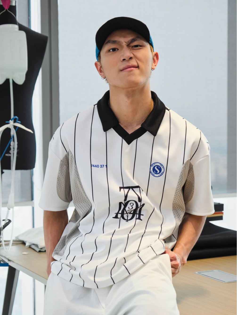 7440 37 1 Colorblocked "7" Stripe Printed Soccer Jersey Uniform Polo Shirt